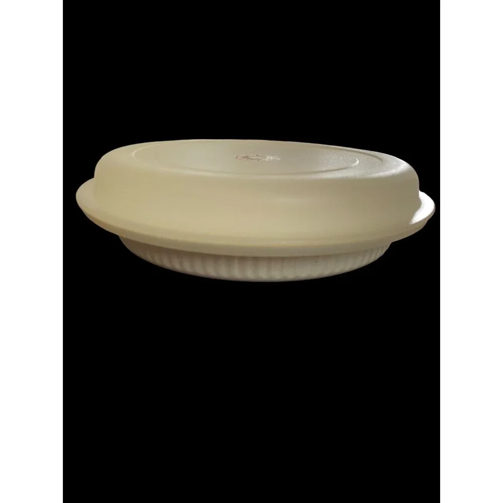 Tupperware Ultra 21 Quiche Pan Dish 9: Round Beige With Lid Microwave Baking USA
